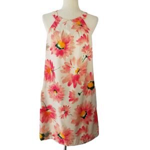 Donna Morgan Cream Pink Green Floral Sleeveless Pleated Dress Excellent Size 8